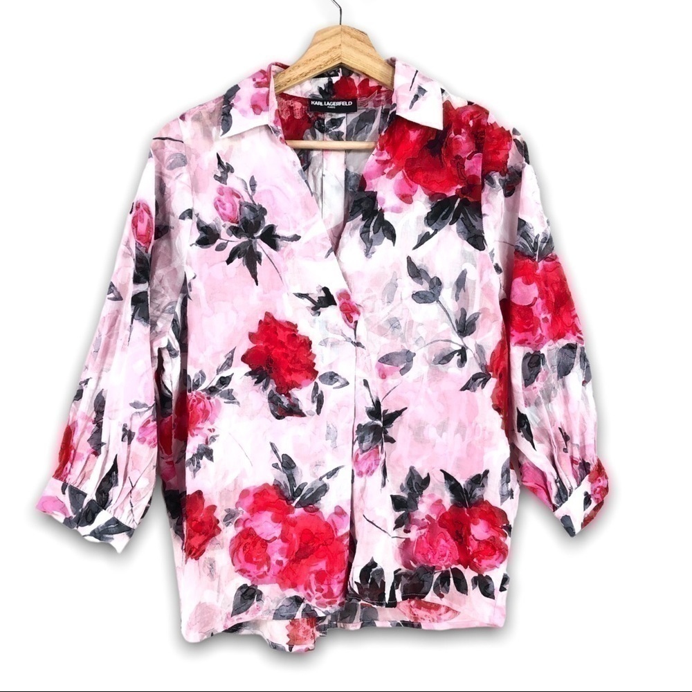 NWOT Karl Lagerfeld Paris - Floral Blouse w/ Back Button Detail - XS